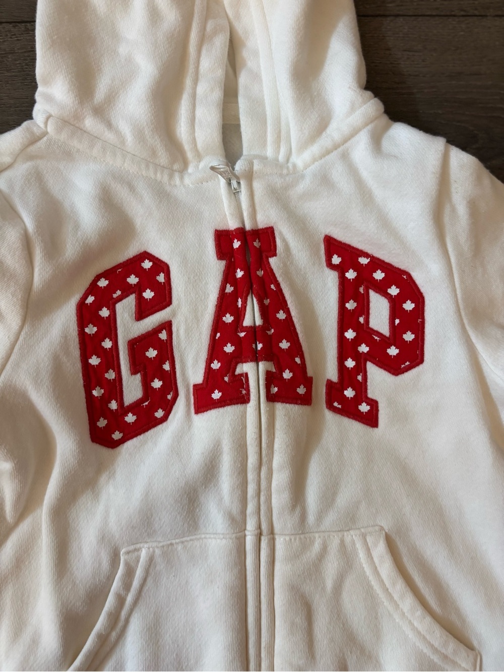 GAP Toddler Cream Hoodie with Red Lettering